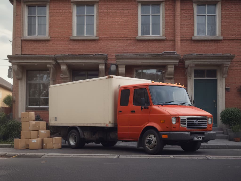 ultra realistic ((ultra realistic ((a delivery truck parked in front of a house with a parcel on the doorstep)))) hyperrealistic, full body, detailed clothing, highly detailed, cinematic lighting, stunningly beautiful, intricate, sharp focus, f/1. 8, 85mm, (centered image composition), (professionally color graded), ((bright soft diffused light)), volumetric fog, trending on instagram, trending on tumblr, HDR 4K, 8K