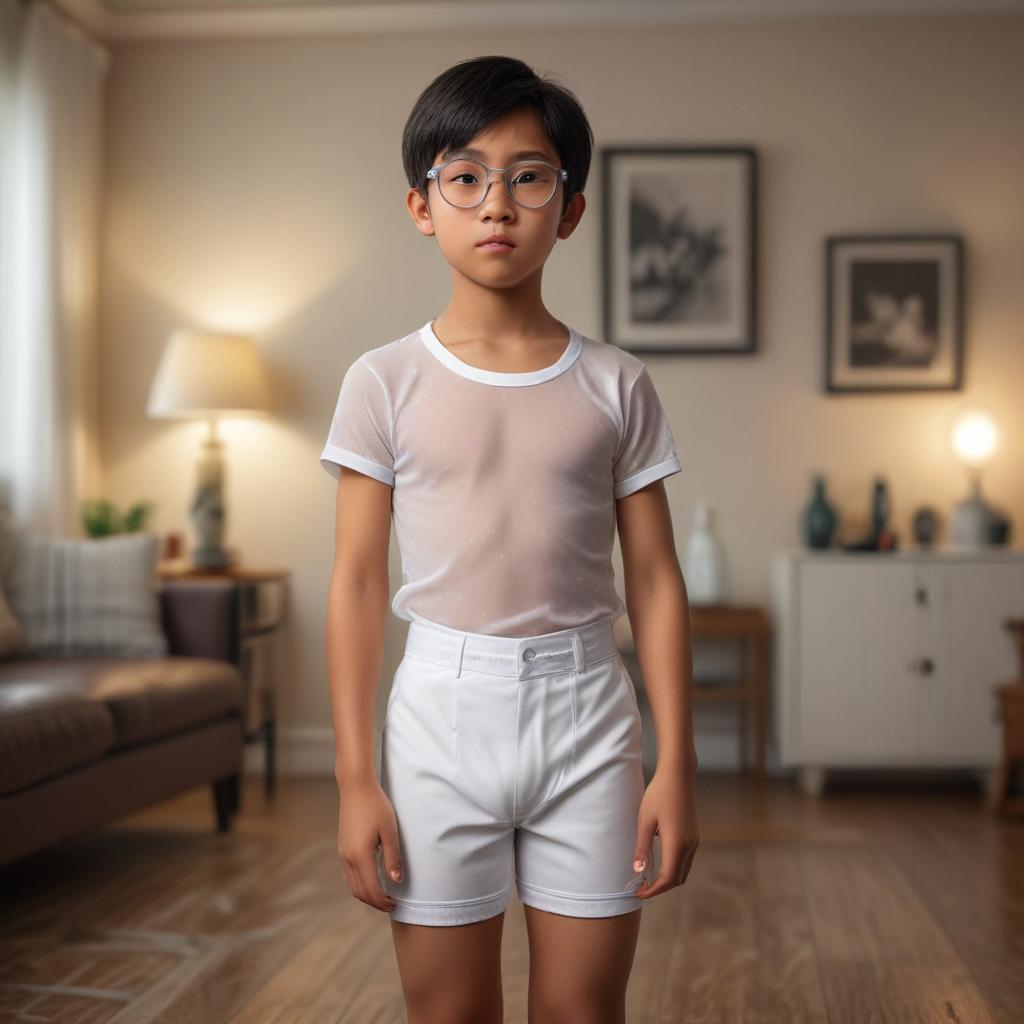 ((masterpiece)),(((best quality))), 8k, high detailed, ultra detailed, A 10 year old Asian boy wearing 1980s style white briefs in a room with circle glasses, boy, ((Asian)), ((10 year old)), ((white briefs)), ((1980s style)), room, ((circle glasses)) hyperrealistic, full body, detailed clothing, highly detailed, cinematic lighting, stunningly beautiful, intricate, sharp focus, f/1. 8, 85mm, (centered image composition), (professionally color graded), ((bright soft diffused light)), volumetric fog, trending on instagram, trending on tumblr, HDR 4K, 8K