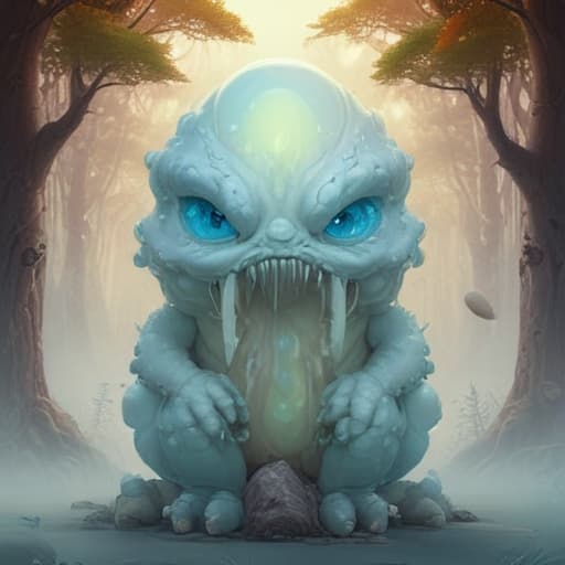 Seed of opal monster in Mythological style with Forests background