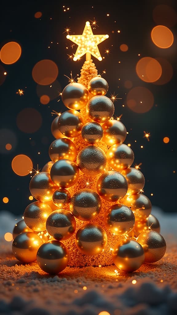  golden christmas tree made of christmas balls on a background of bokeh and sparklers {prompt}, maximum details