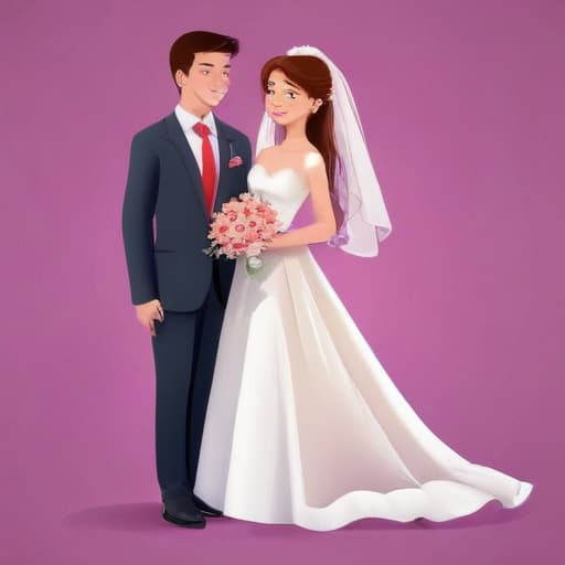 Girl getting married in Cartoon style with Gradient background