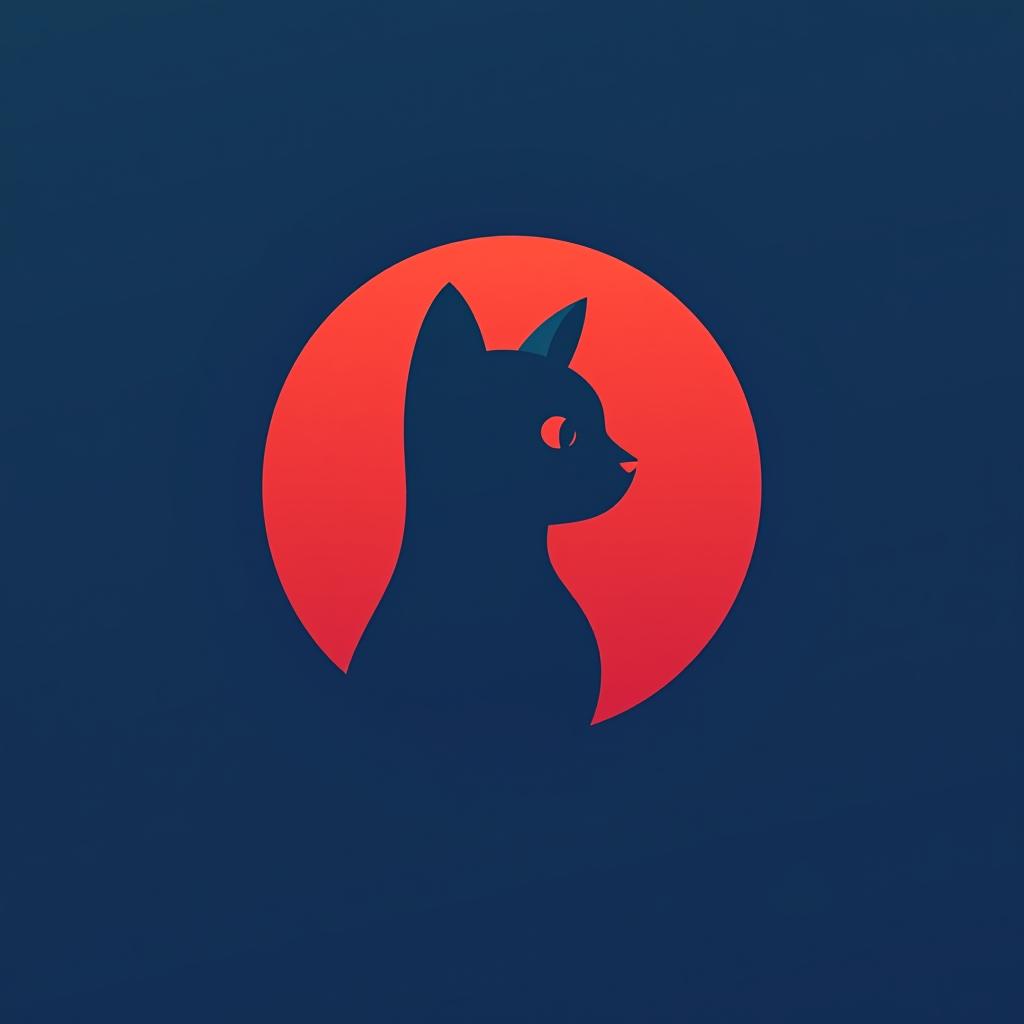  design a logo, minimalistic logo of a cat, blue and red background