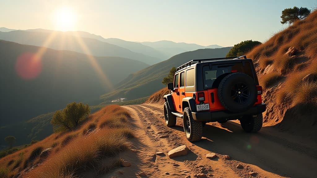  off road vehicle on a mountain track on a sunny day