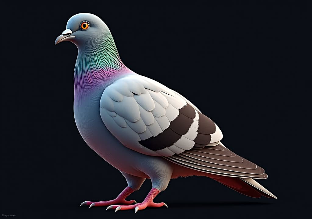  a vibrant digital rendering of a pigeon with intricate feathers, 3d art, digital painting, avian, bird