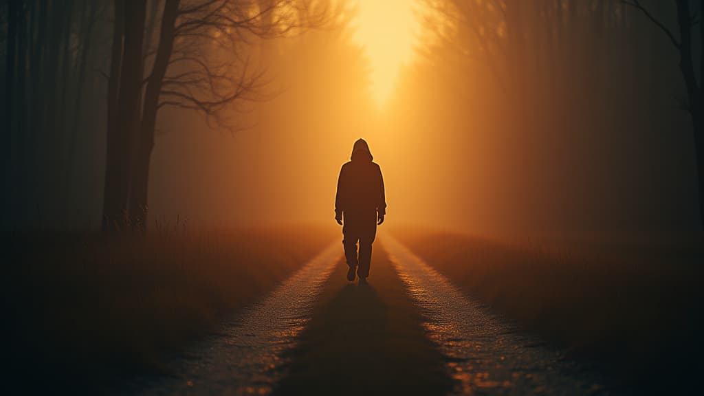  images about horror stories, a fleeting glimpse of a dark figure disappearing down a dirt path beside the road. hyperrealistic, full body, detailed clothing, highly detailed, cinematic lighting, stunningly beautiful, intricate, sharp focus, f/1. 8, 85mm, (centered image composition), (professionally color graded), ((bright soft diffused light)), volumetric fog, trending on instagram, trending on tumblr, HDR 4K, 8K