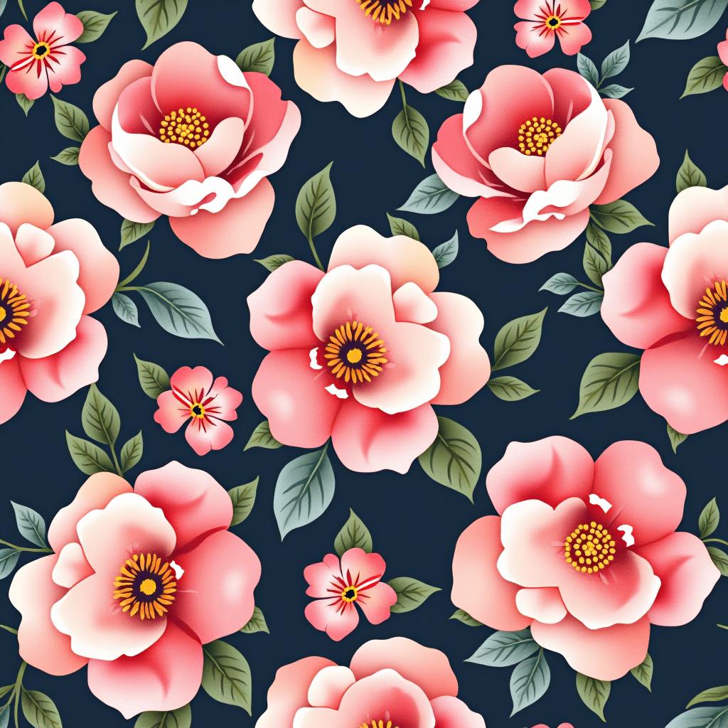  create a seamless digital design featuring a pattern of large, beautiful flowers with soft, watercolor like effects. the flowers should cover the entire surface, creating a bold, elegant, and continuous look. the overall style should be light and airy, with delicate leaves and petals to enhance the natural, floral theme. the design should be seamless to ensure it can be used in repeating patterns or wraps.