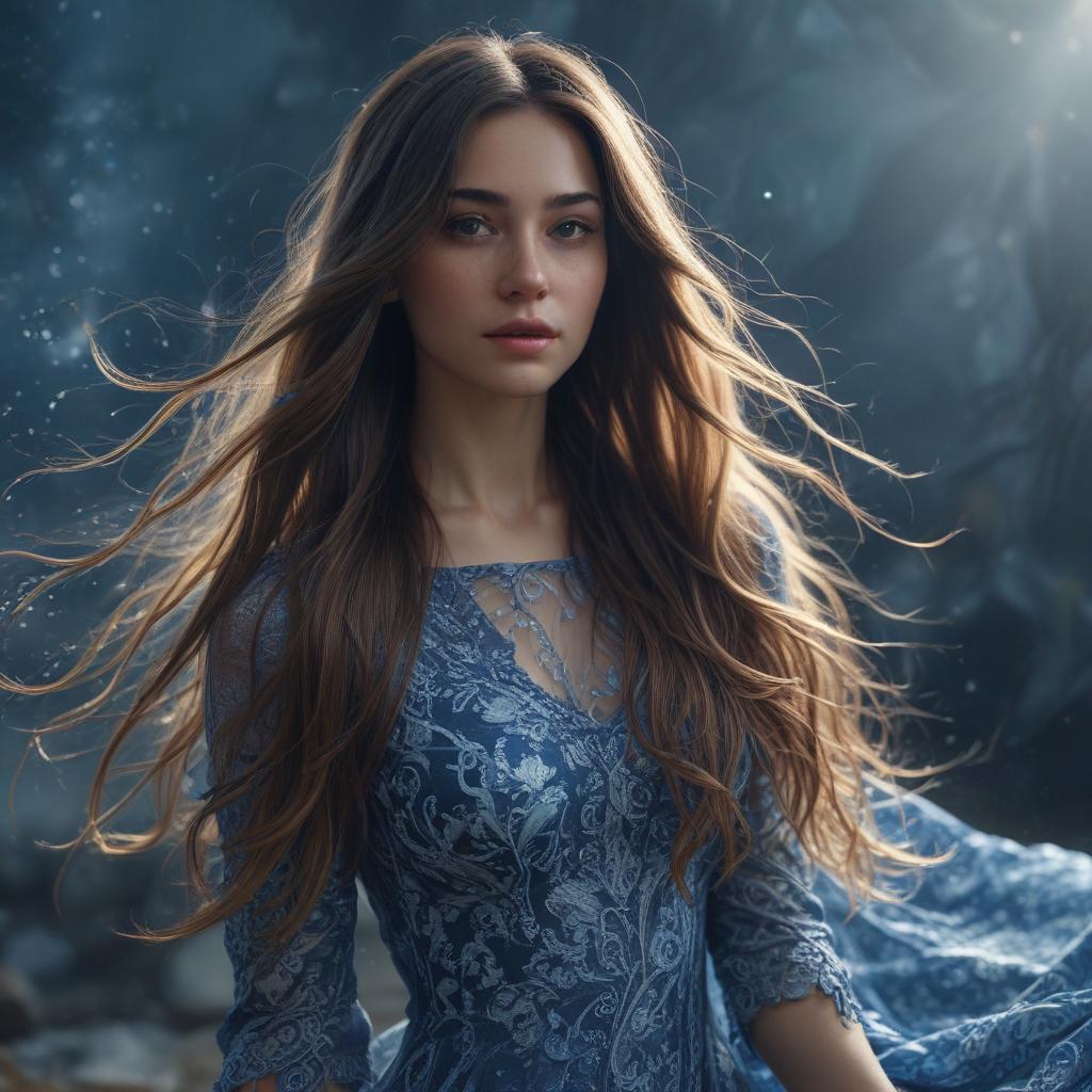 ((masterpiece)),(((best quality))), 8k, high detailed, ultra detailed, Abstract blue, a girl, ((long flowing hair)), (swirling patterns), (dreamy atmosphere) hyperrealistic, full body, detailed clothing, highly detailed, cinematic lighting, stunningly beautiful, intricate, sharp focus, f/1. 8, 85mm, (centered image composition), (professionally color graded), ((bright soft diffused light)), volumetric fog, trending on instagram, trending on tumblr, HDR 4K, 8K