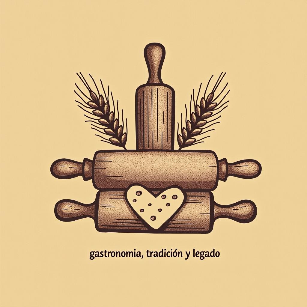  design a logo, in a pencil style. marca “artessano” agregar elemento de repostería como rolling pin, stick of butter, ear of wheat, flour light colors and shades of brown minimalista, simple y elegante, with the text 'gastronomía, tradición y legado '.