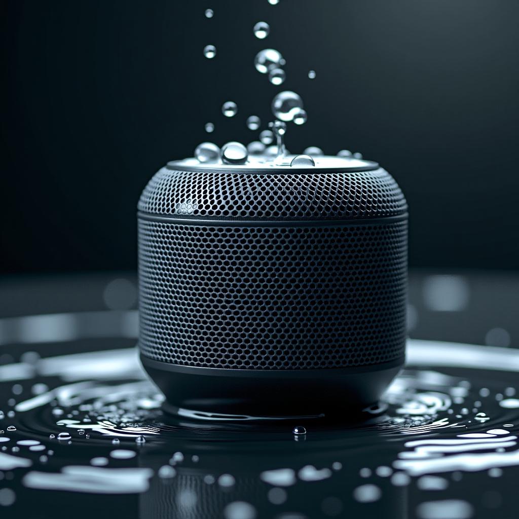  water resistant infinity speaker with drops of water.