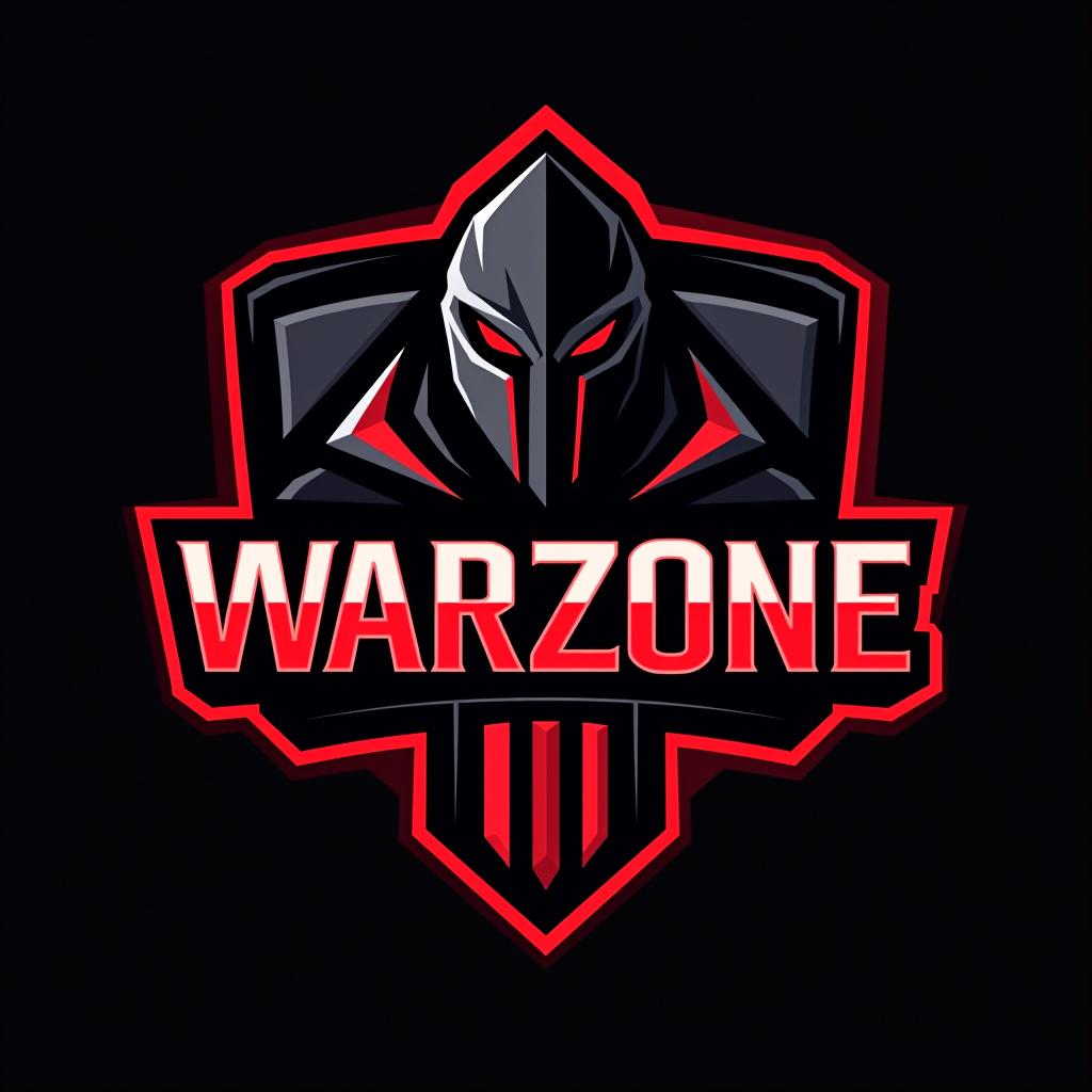  logo, esports logo, warrior theme, with text ‘warzone’, black and red color