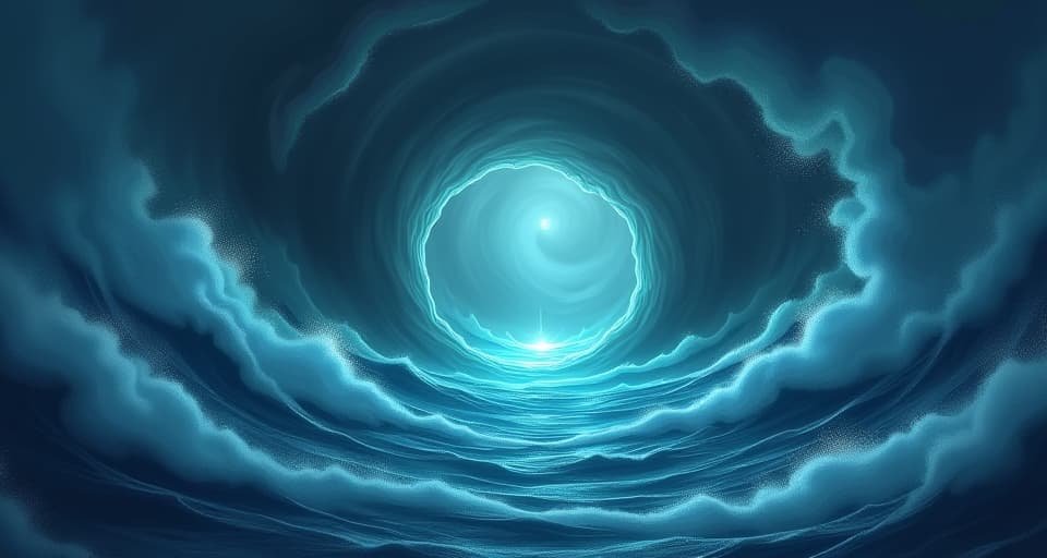  a tempestuous sea with towering waves and a dark, swirling vortex. at the center, a glowing beacon of light shines resiliently against the storm.. the style is digital art illustration,highly detailed, whimsical,magical, dreamlike atmosphere, realism and fantasy blend, smooth, glossy textures,luminous quality, wonder and enchantment.