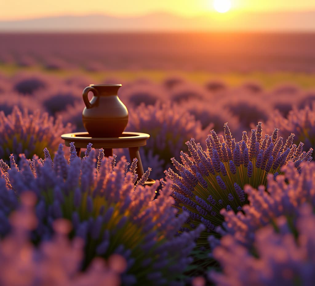  enigmatic golden in vibrant lavender field at twilighdivine potter's wheel: the sacred craft of creation and sovereignty as echoed in isaiah 64:8, a metaphor for god's shaping influence and artistry in any religious endeavor