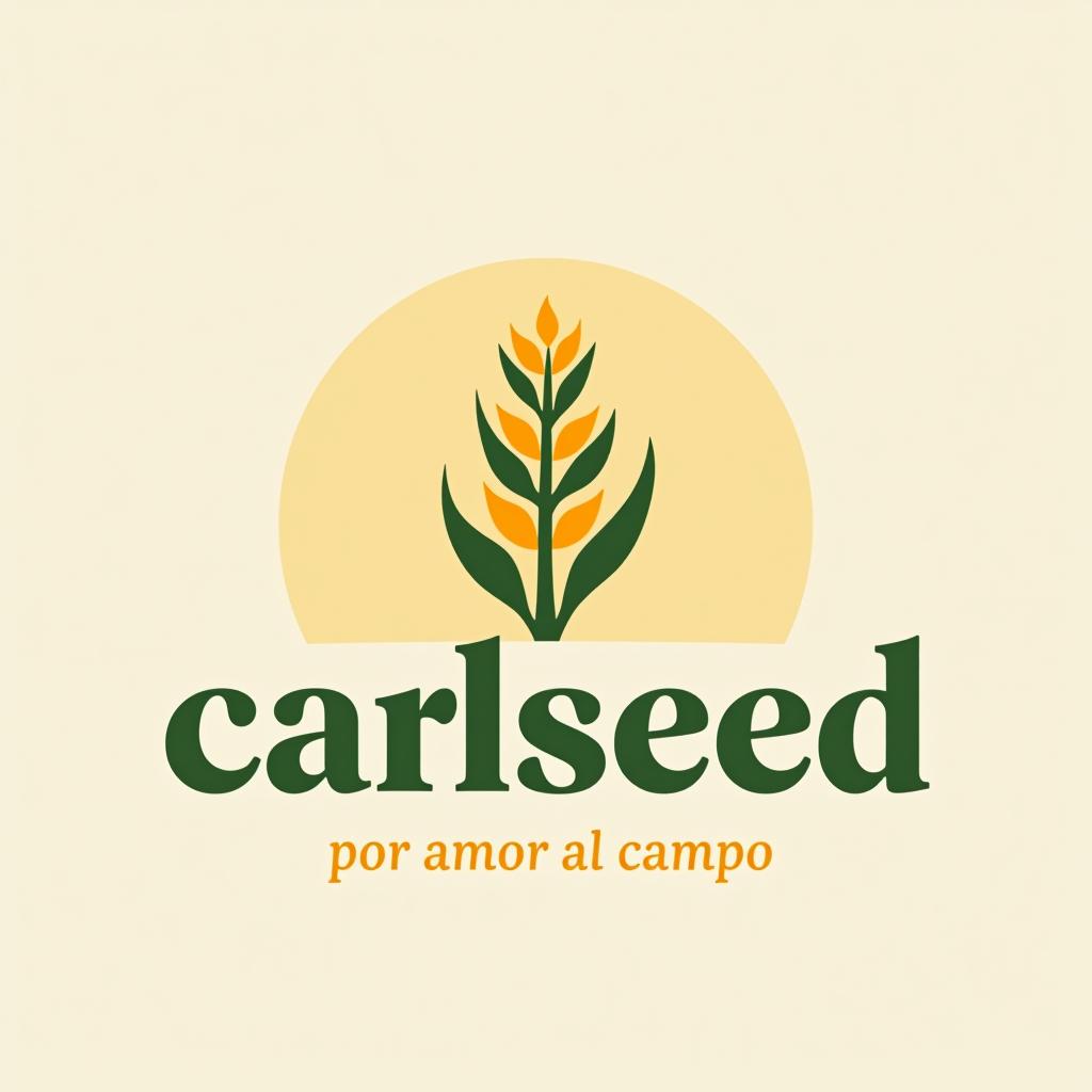  design a logo, in a minimalism style. logotipo de nombre “carlseed” con una planta de maíz. con eslogan “ por amor al campo” en colores verdes y naranjas , with the text 'carlseed'.