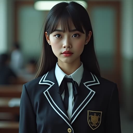  indonesian woman dressed high school uniform hyperrealistic, full body, detailed clothing, highly detailed, cinematic lighting, stunningly beautiful, intricate, sharp focus, f/1. 8, 85mm, (centered image composition), (professionally color graded), ((bright soft diffused light)), volumetric fog, trending on instagram, trending on tumblr, HDR 4K, 8K