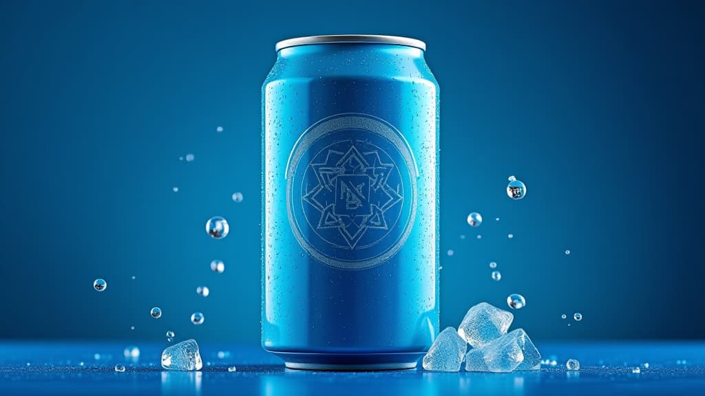  blue can of fresh soda with water drops