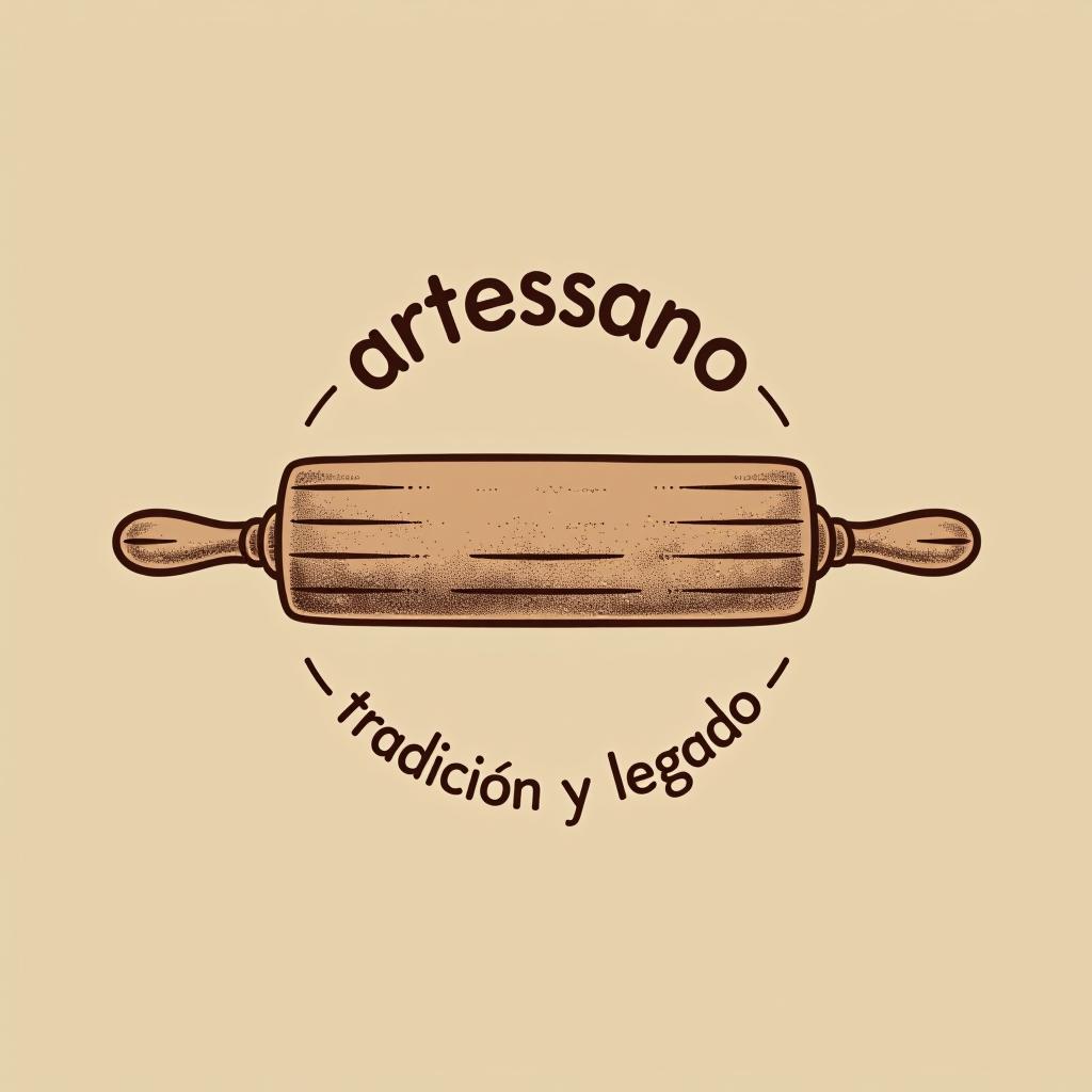  design a logo, in a pencil style. “artessano” simple and elegant design artistic style light and brown tones use a rolling pin image , with the text 'tradición y legado'.