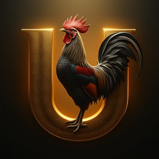  logocombine the letter u with a rooster in a golden black colour minimalist and modernizm logo stylelogo hyperrealistic, full body, detailed clothing, highly detailed, cinematic lighting, stunningly beautiful, intricate, sharp focus, f/1. 8, 85mm, (centered image composition), (professionally color graded), ((bright soft diffused light)), volumetric fog, trending on instagram, trending on tumblr, HDR 4K, 8K