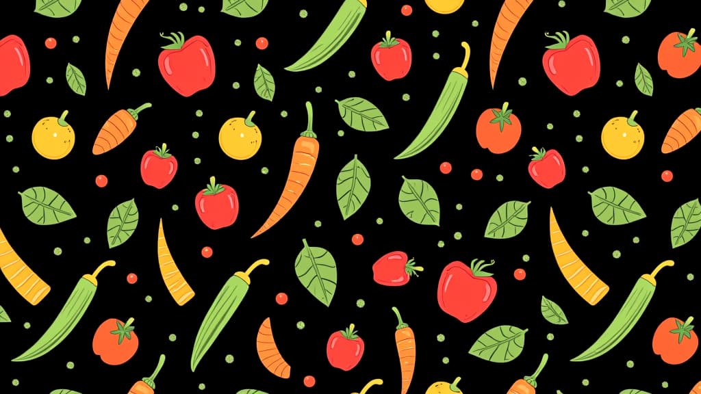  seamless pattern of stylized vegetables vector illustration on a black background.