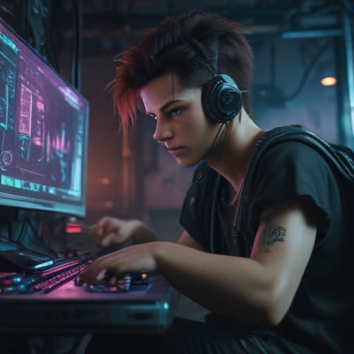 Junge mit spielconsole in Cyberpunk style