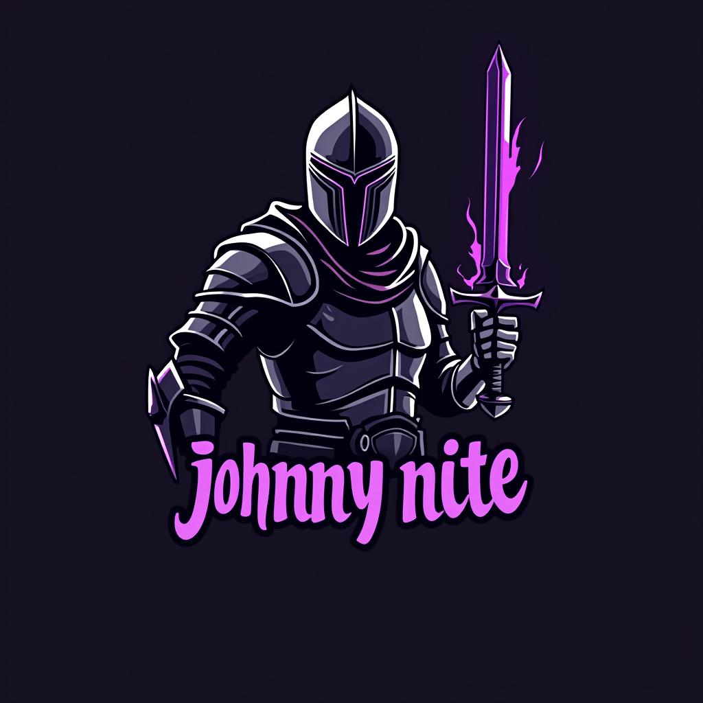  design a logo, in a realism style. knight black and purple graffiti, with the text 'johnny nite '.