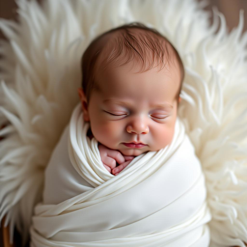  sleeping newborn baby wrapped in a white blanket