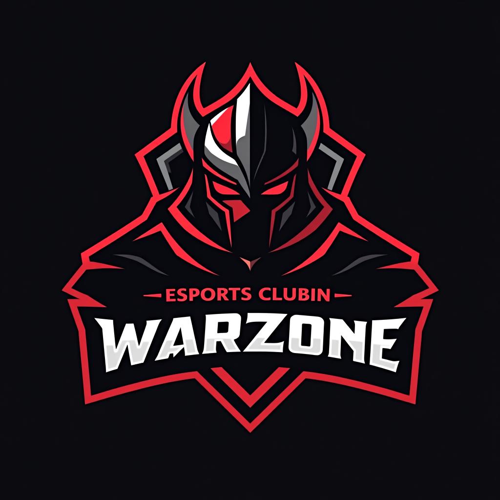  logo, esports logo, warrior theme, with text ‘warzone’, black and red color