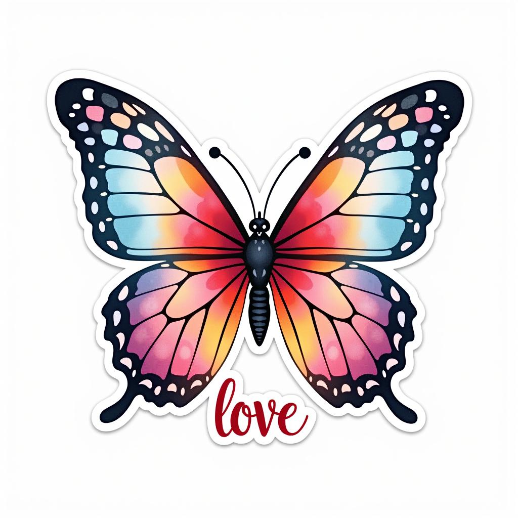  design a logo, custom sticker design on an isolated white background decorated by watercolor butterfly, with the text ‘love’