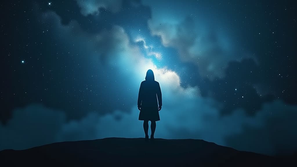  a hauntingly beautiful image of deep space, illustrating the darkness between galaxies filled with mystery and potential. hyperrealistic, full body, detailed clothing, highly detailed, cinematic lighting, stunningly beautiful, intricate, sharp focus, f/1. 8, 85mm, (centered image composition), (professionally color graded), ((bright soft diffused light)), volumetric fog, trending on instagram, trending on tumblr, HDR 4K, 8K