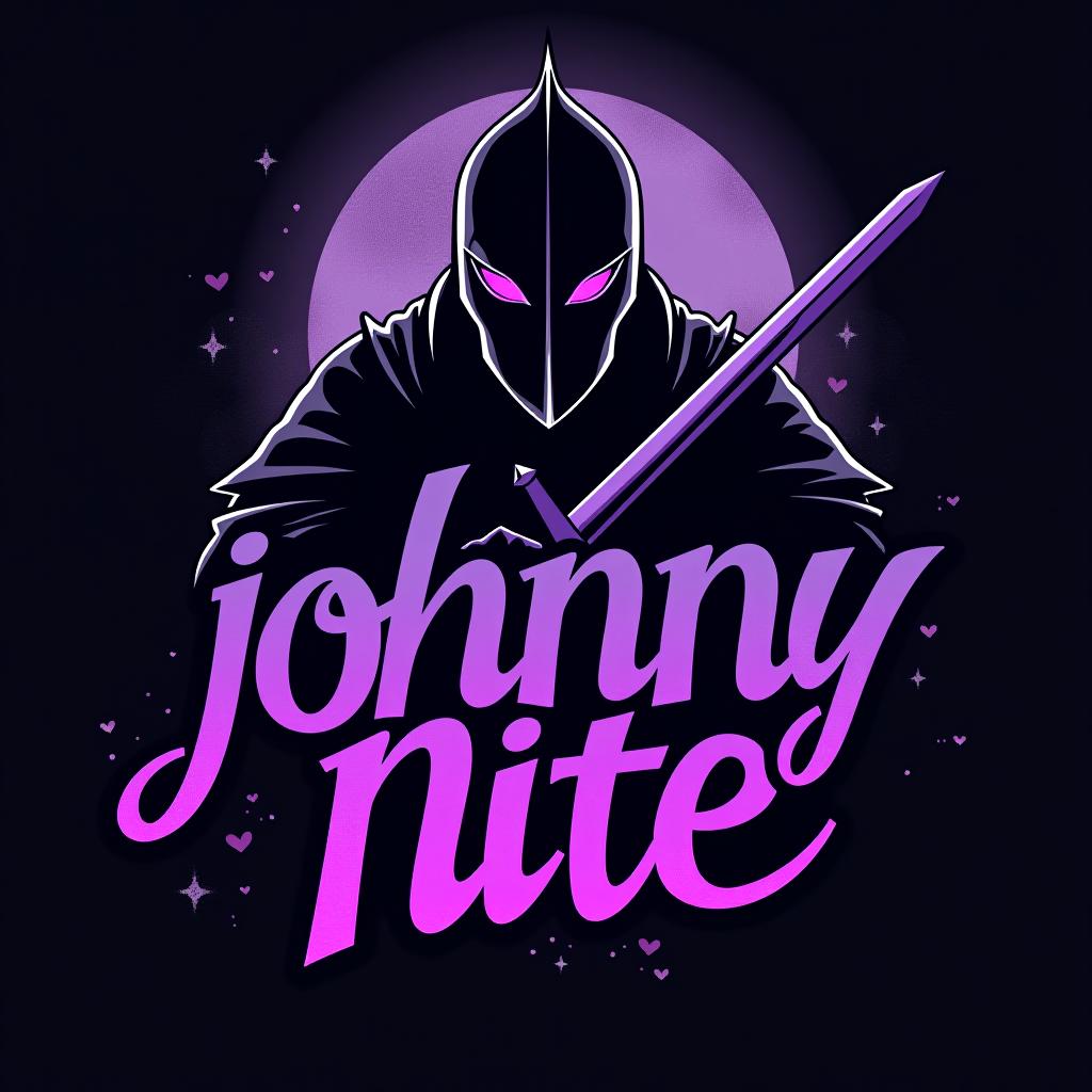  design a logo, in a surrealism style. knight black and purple graffiti capitals, with the text 'johnny nite'.