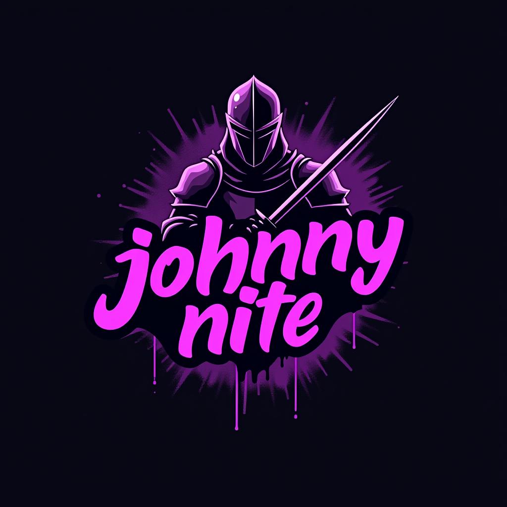  design a logo, in a realism style. knight black and purple graffiti, with the text 'johnny nite '.