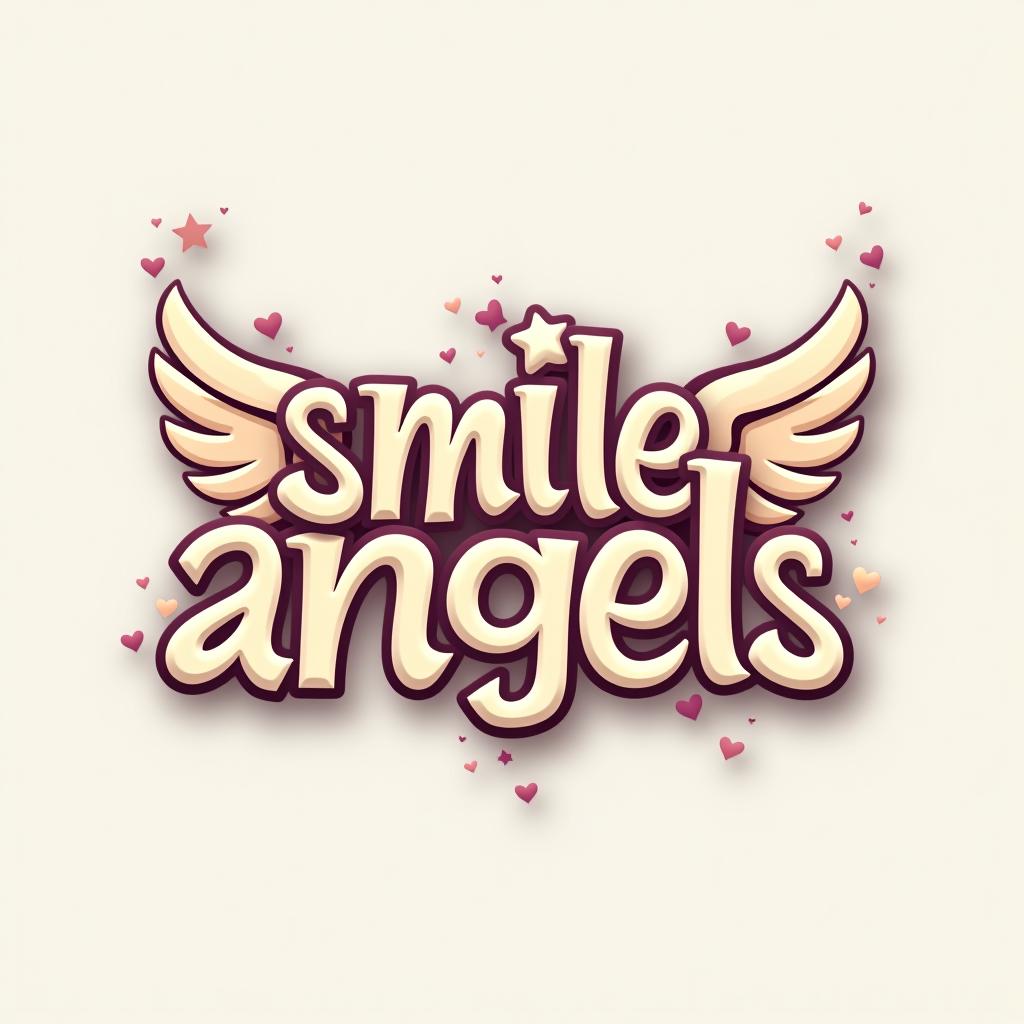  design a logo, in a threedrender style. 水彩スタイル、シンプルなロゴ、白背景、かっこいい、シンプル。, with the text 'smile angels'.