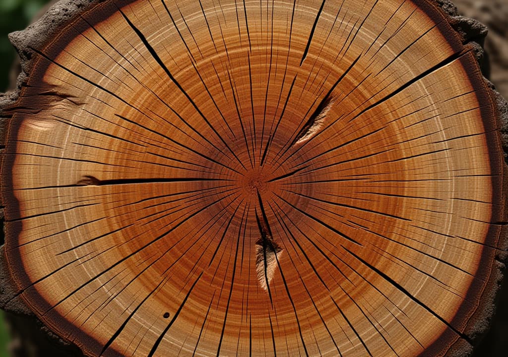  old wooden oak tree cut surface detailed warm dark brown and orange tones of a felled tree trunk or stump rough organic texture of tree rings with close up of end grain