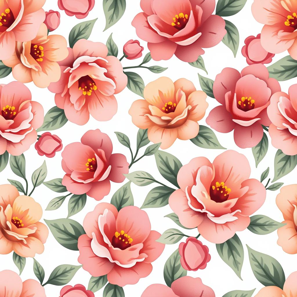  create a seamless digital design featuring a pattern of large, beautiful flowers with soft, watercolor like effects. the flowers should cover the entire surface, creating a bold, elegant, and continuous look. the overall style should be light and airy, with delicate leaves and petals to enhance the natural, floral theme. the design should be seamless to ensure it can be used in repeating patterns or wraps.