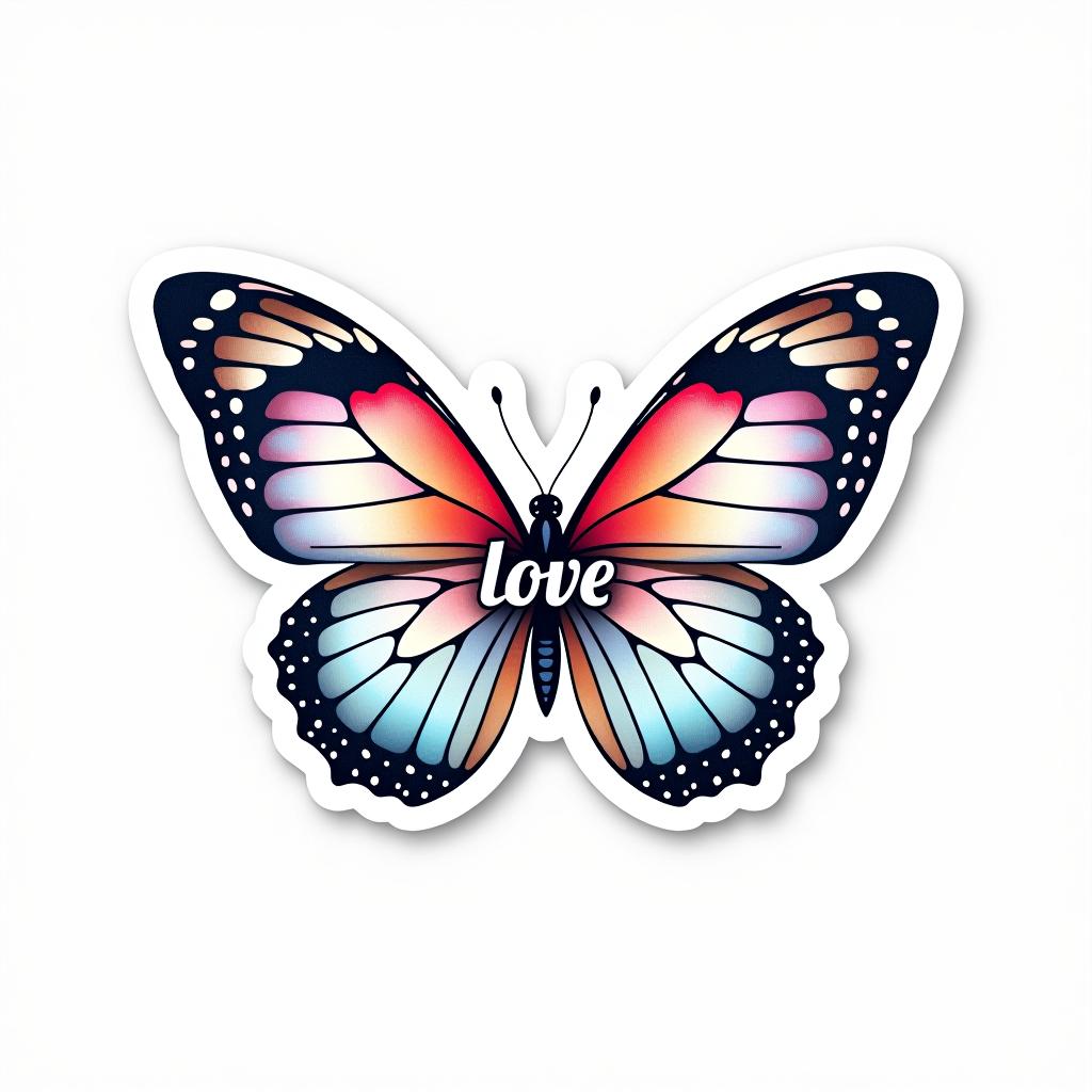  design a logo, custom sticker design on an isolated white background decorated by watercolor butterfly, with the text ‘love’