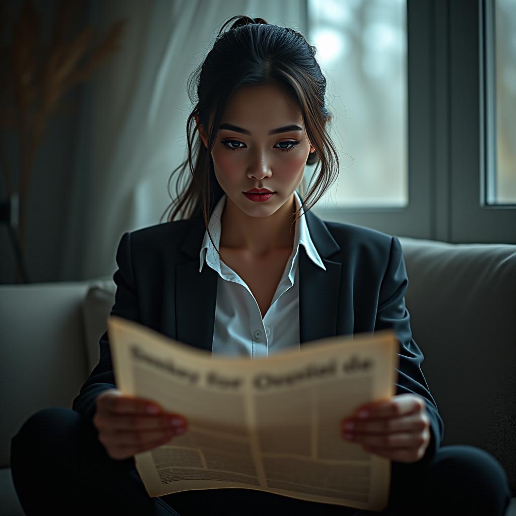  news paper , full had image , 8k hyperrealistic, full body, detailed clothing, highly detailed, cinematic lighting, stunningly beautiful, intricate, sharp focus, f/1. 8, 85mm, (centered image composition), (professionally color graded), ((bright soft diffused light)), volumetric fog, trending on instagram, trending on tumblr, HDR 4K, 8K