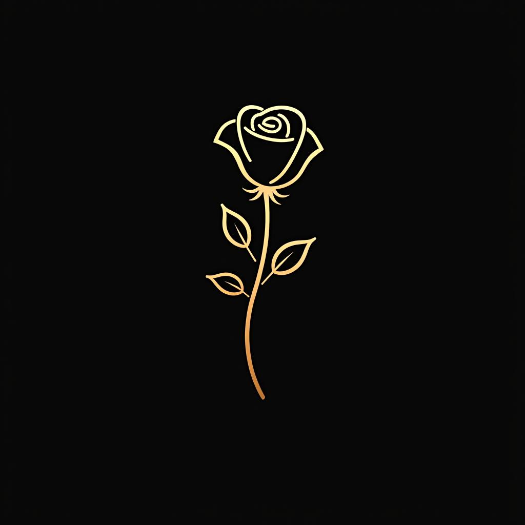  design a logo, minimal line logo of a rose, vector, gold lines and black background