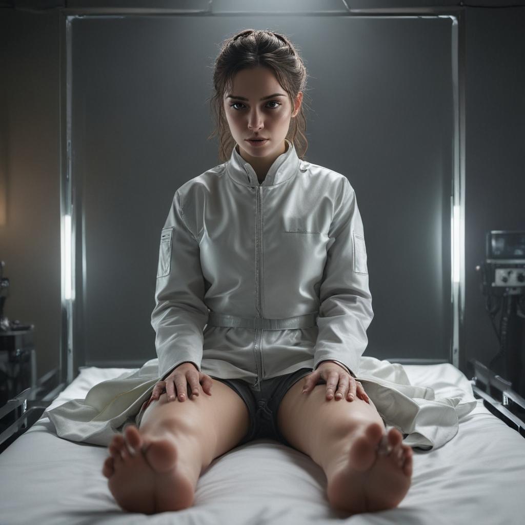 ((masterpiece)),(((best quality))), 8k, high detailed, ultra detailed, A young idol with both hands and feet bound on the lethal injection execution bed, receiving the lethal injection, (medical personnel in protective gear), (surveillance camera in the corner), (tear rolling down their cheek), (ominous lighting) hyperrealistic, full body, detailed clothing, highly detailed, cinematic lighting, stunningly beautiful, intricate, sharp focus, f/1. 8, 85mm, (centered image composition), (professionally color graded), ((bright soft diffused light)), volumetric fog, trending on instagram, trending on tumblr, HDR 4K, 8K