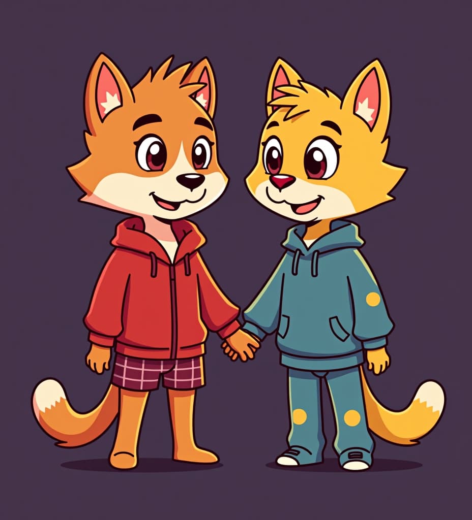  can you draw tem and riz holding hands. these are characters from the show beasters.