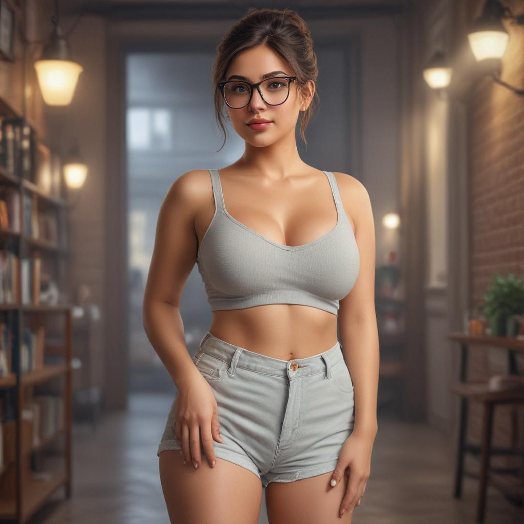 Cartoon character with pair glasses pair glasses beautiful, lovely, sexiest big breast, sexiest big butt, horny, short hair, creative, detailed, perfume, beloved, wild, fat, pure, chubby, waring short, Indian girls, background add more girls. hyperrealistic, full body, detailed clothing, highly detailed, cinematic lighting, stunningly beautiful, intricate, sharp focus, f/1. 8, 85mm, (centered image composition), (professionally color graded), ((bright soft diffused light)), volumetric fog, trending on instagram, trending on tumblr, HDR 4K, 8K