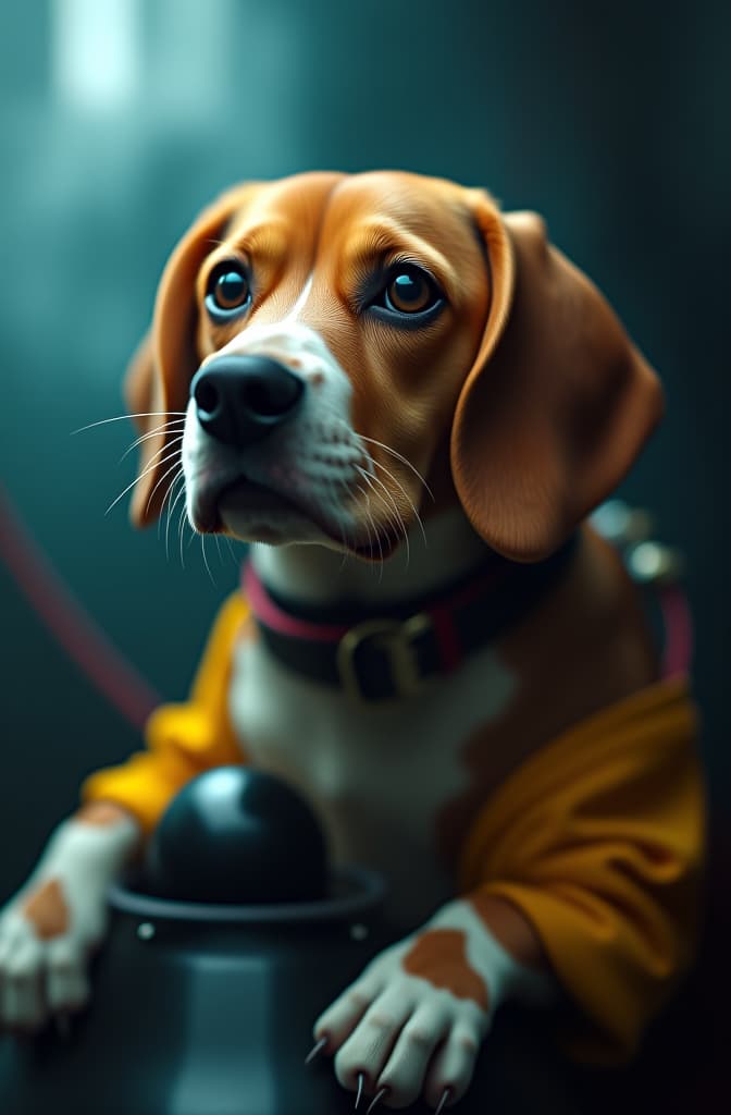  crie a imagem de um beagle dirigindo um submarino hyperrealistic, full body, detailed clothing, highly detailed, cinematic lighting, stunningly beautiful, intricate, sharp focus, f/1. 8, 85mm, (centered image composition), (professionally color graded), ((bright soft diffused light)), volumetric fog, trending on instagram, trending on tumblr, HDR 4K, 8K