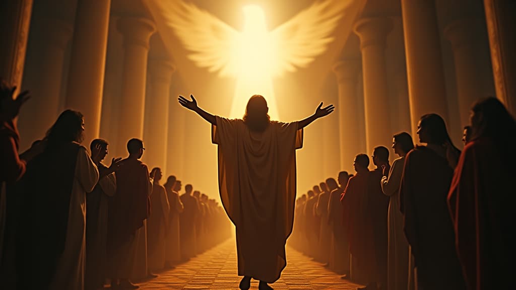  a spiritual artistic rendering of the moment the holy spirit descended at pentecost, contrasting with the tower of babel's confusion. hyperrealistic, full body, detailed clothing, highly detailed, cinematic lighting, stunningly beautiful, intricate, sharp focus, f/1. 8, 85mm, (centered image composition), (professionally color graded), ((bright soft diffused light)), volumetric fog, trending on instagram, trending on tumblr, HDR 4K, 8K