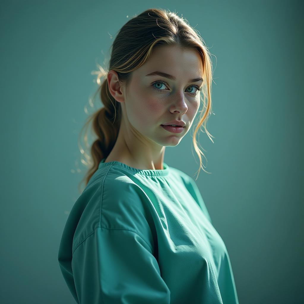  girl in a medical gown. hyperrealistic, full body, detailed clothing, highly detailed, cinematic lighting, stunningly beautiful, intricate, sharp focus, f/1. 8, 85mm, (centered image composition), (professionally color graded), ((bright soft diffused light)), volumetric fog, trending on instagram, trending on tumblr, HDR 4K, 8K