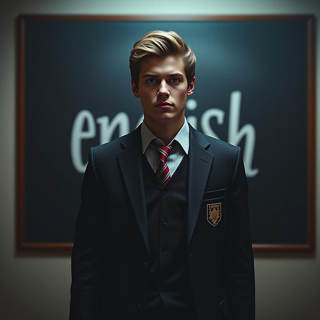  a school poster with the word ‘english’ hyperrealistic, full body, detailed clothing, highly detailed, cinematic lighting, stunningly beautiful, intricate, sharp focus, f/1. 8, 85mm, (centered image composition), (professionally color graded), ((bright soft diffused light)), volumetric fog, trending on instagram, trending on tumblr, HDR 4K, 8K