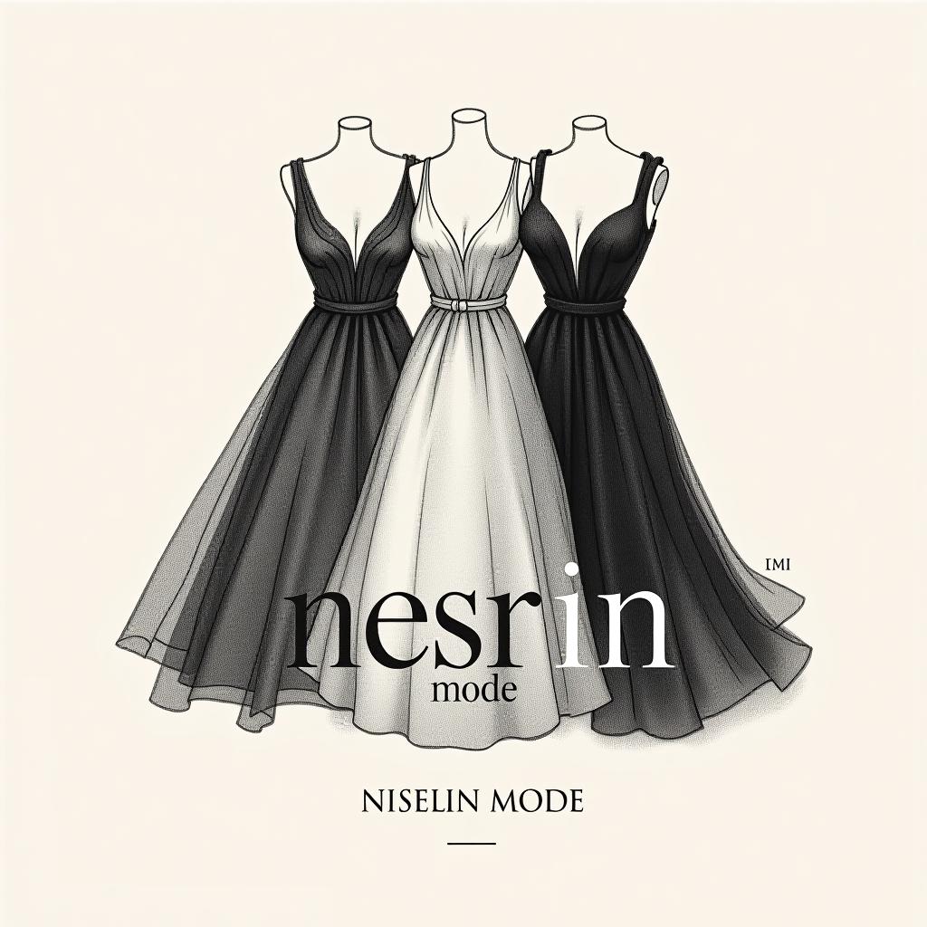  design a logo, in a pencil style. n m logo nesrin mode mit kleidern schwarz weiß elegant , with the text 'nesrin mode '.