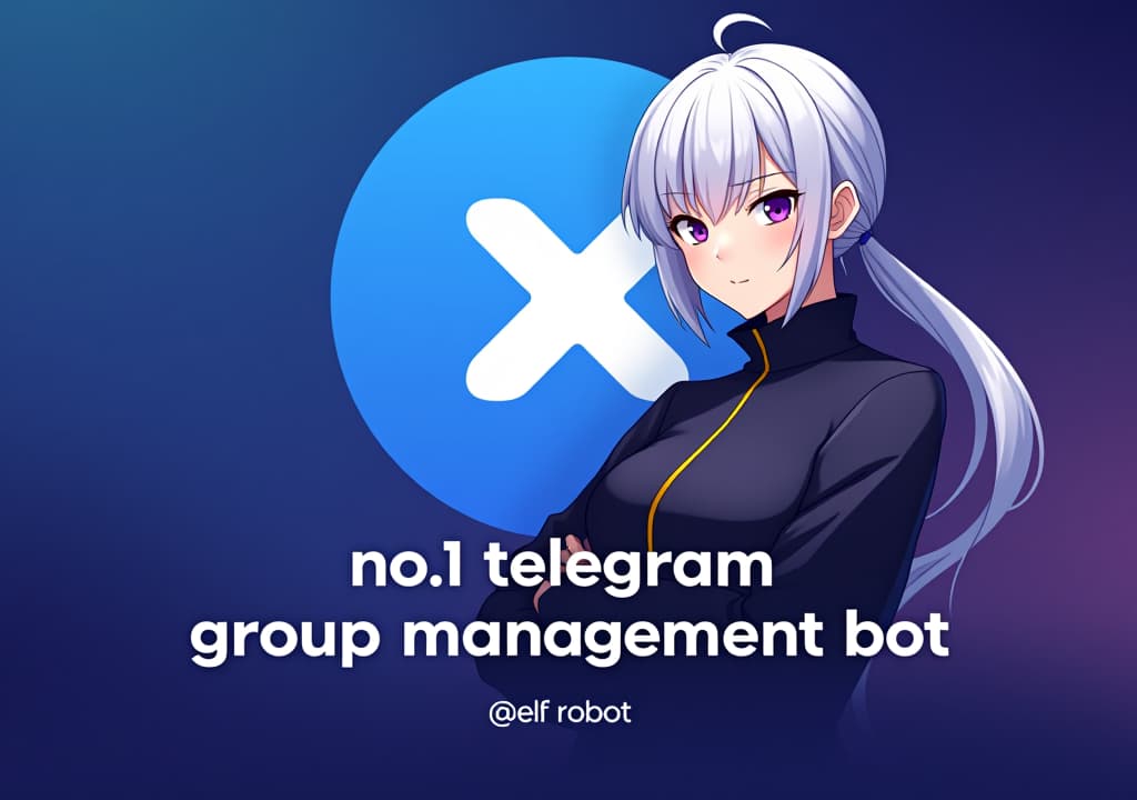  good quality, high quality, a poster style profile picture for a telegram group management bot featuring emilia from re:zero. emilia is depicted with her silver hair and purple eyes, standing confidently with a stylized telegram x icon behind her. the background blends telegram’s blue gradient with subtle purple hues. the text "no.1 telegram group management bot" is prominently displayed at the bottom in bold, modern font, with a small "@elf robot" tag underneath, creating a sleek and professional look.