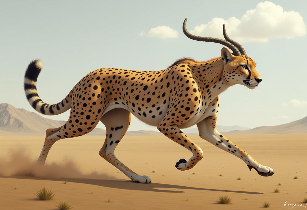  (a real cheetah:1.1) chases (robotic antelope:1.2)