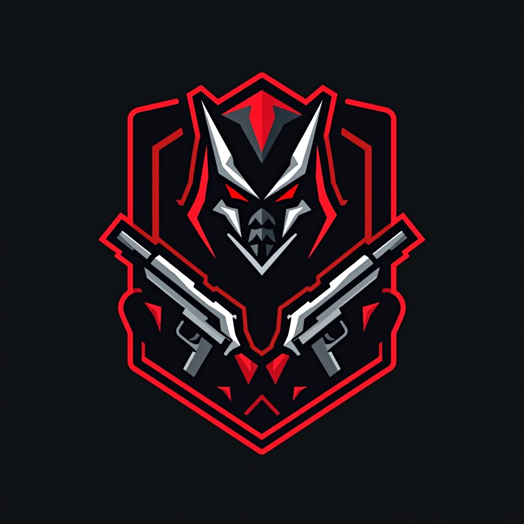  design a logo, esports logo, guns theme, black and red color