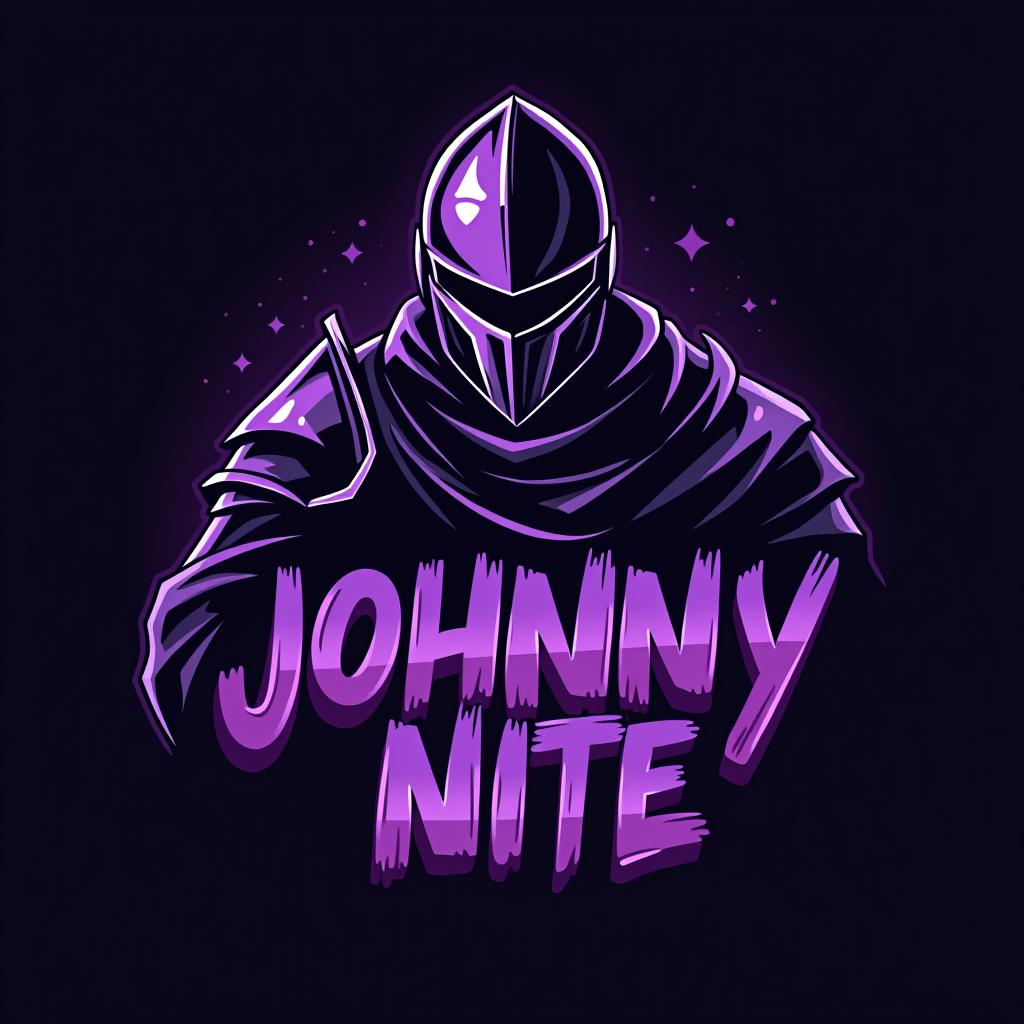  design a logo, in a realism style. knight graffiti purple and black, with the text 'johnny nite'.