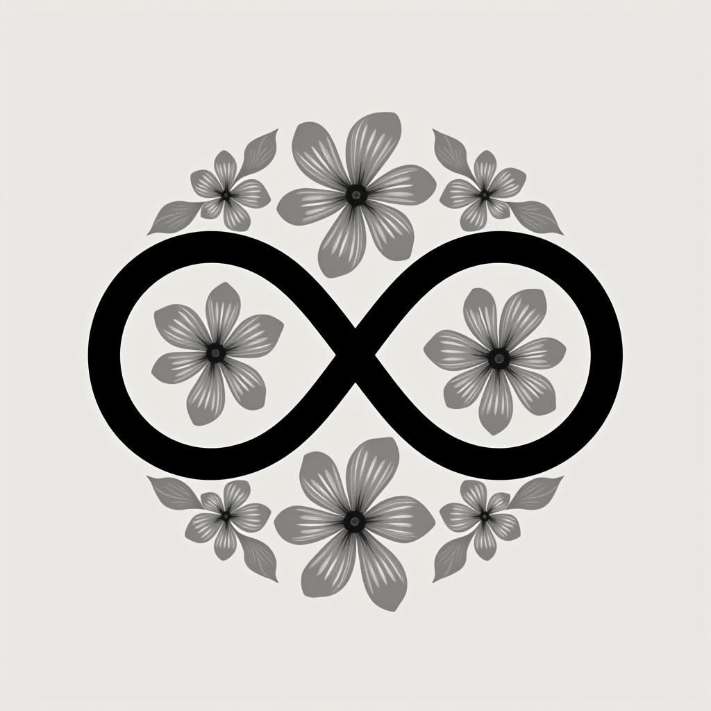  design a logo, black infinite loop grey flowers