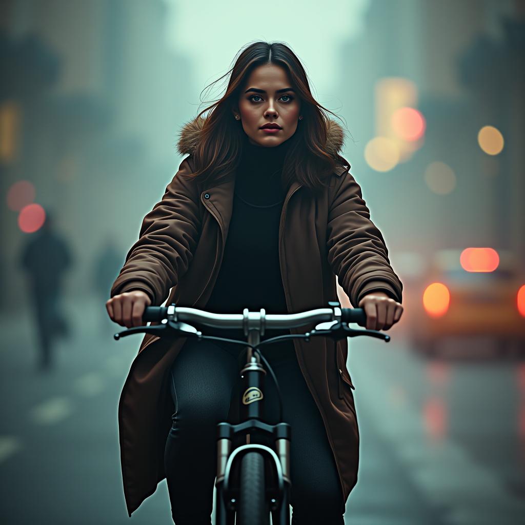  زن دوچرخه سوار است. the woman is riding a bicycle. hyperrealistic, full body, detailed clothing, highly detailed, cinematic lighting, stunningly beautiful, intricate, sharp focus, f/1. 8, 85mm, (centered image composition), (professionally color graded), ((bright soft diffused light)), volumetric fog, trending on instagram, trending on tumblr, HDR 4K, 8K